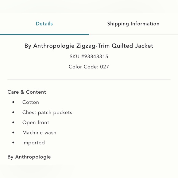 ANTHROPOLOGIE Zigzag Trim Quilted Jacket BNWT Size XS/S - Picture 5 of 7